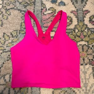 Hot pink cropped ALO tank top with built in bra